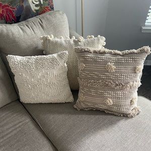 Neutral textured throw pillows